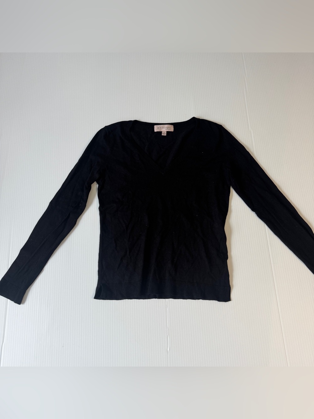 Philosophy Black V Neck Fitted Sweater Size S Y2K Preppy Minimalist 90s